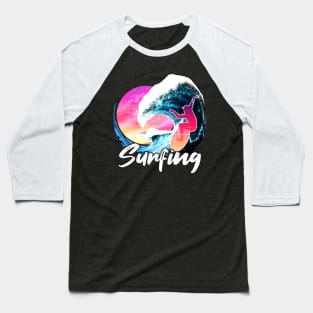 Surfing Big Wave Sunset - Surf Baseball T-Shirt